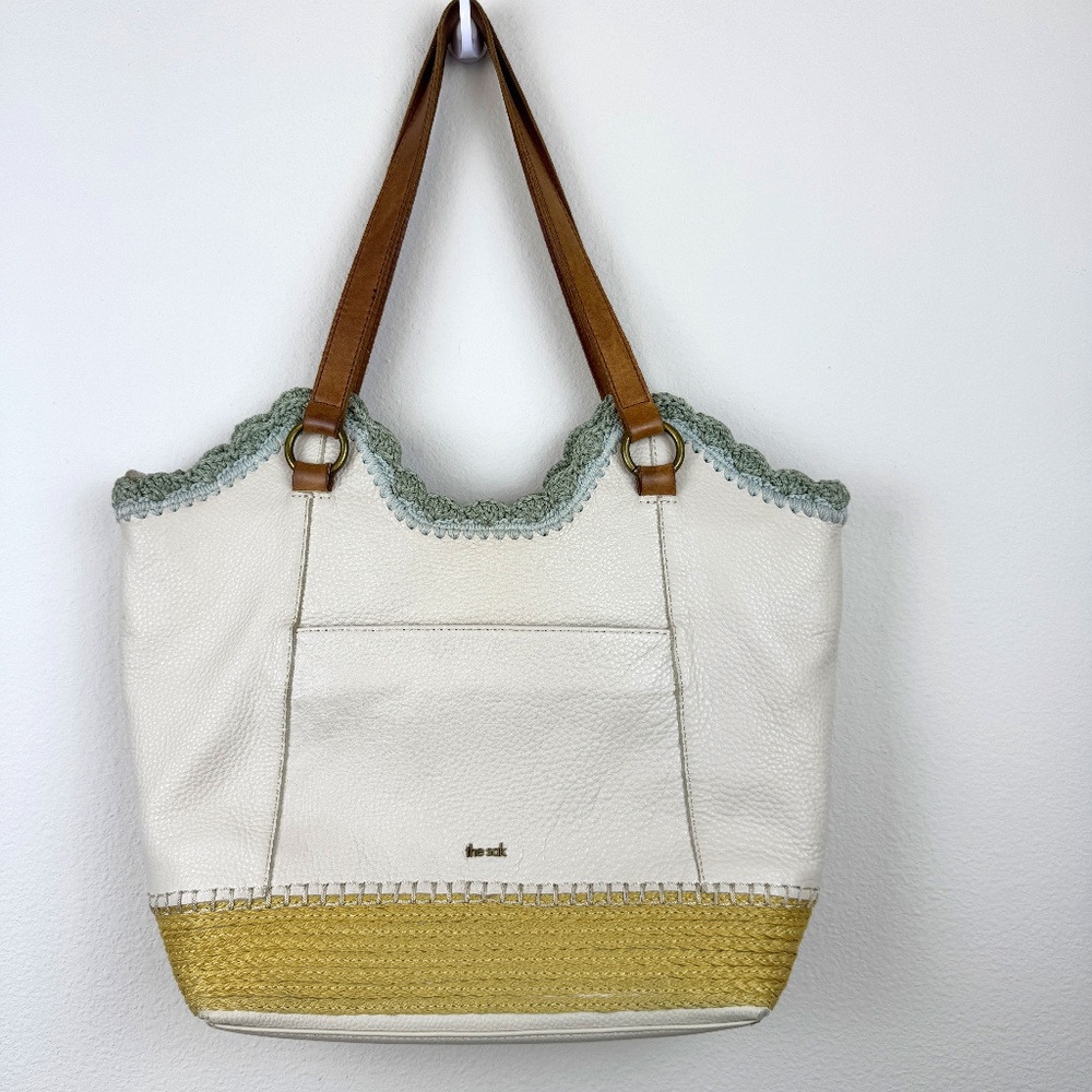 THE SAK Cream Tote Bag with Crochet Detail with Curve Top GORGEOUS - Picture 3 of 14